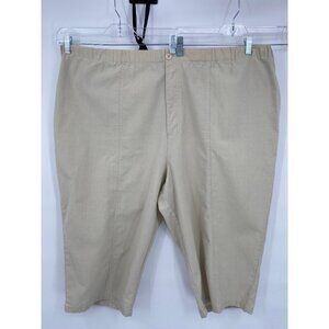 dressbarn Womens Cotton Blend Wide Leg Crop Size 24W Tan Elastic Waist Pockets